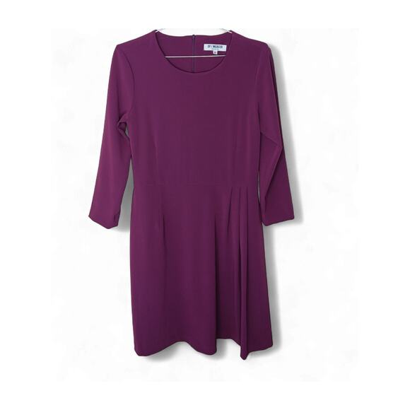 Of Mercer Purple 3/4 Sleeve Pleated Shift Dress Women’s Size 6 Knee Length - Picture 2 of 13